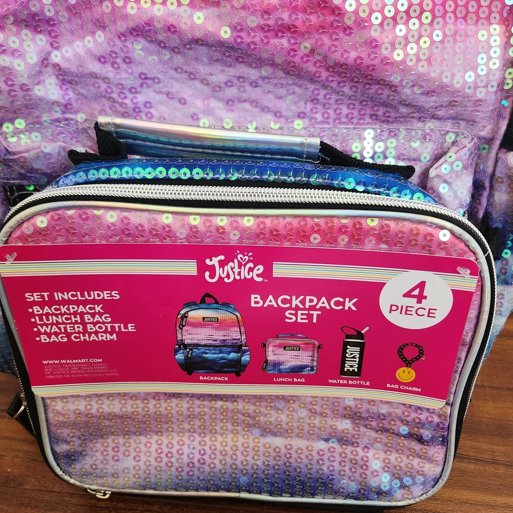Justice Multicolor Sequin Kids Backpack Set